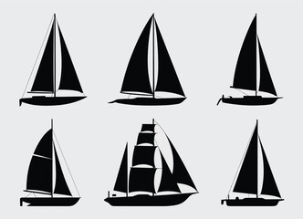 Collection of silhouette sailboats on a light background