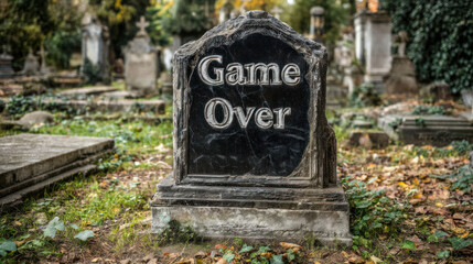 Tombstone with epigraph Game Over