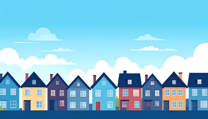 Colorful houses in a row against a blue sky