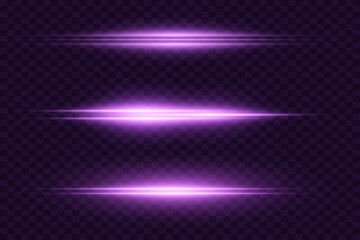Glowing purple horizontal lines with motion effect on transparent background.