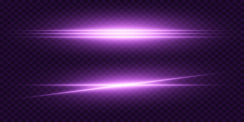 Glowing purple horizontal lines with motion effect on transparent background.