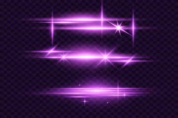 Glowing purple horizontal lines with motion effect on transparent background.