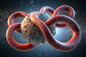 Fototapeta premium A Detailed Close-Up Rendering of the Ebola Virus, Highlighting Its Complex Structure and Unique Shape, Emphasizing the Importance of Understanding Viral Pathogens in Modern Medicine