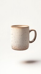 vintage ceramic mug, floating perspective, simple composition, photorealistic mockup style, pure white backdrop
