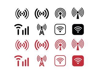 Wifi icon pack collection set, Various telecom antenna icons for modern wireless technology, communication network design projects and presentations.