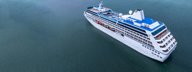 Aerial view cruise ship liner on ocean sea, Luxury cruise ship liner modern maritime travel...