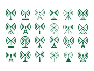 Wifi icon pack collection set, Various telecom antenna icons for modern wireless technology, communication network design projects and presentations.