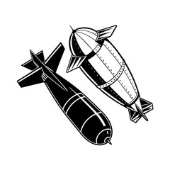 Vintage Style Black-and-White Illustrations of Two Bomb Designs