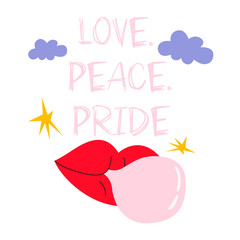 Pride month cartoon funky card. LGBT festive groovy retro poster for web banner, greeting card, invitation, postcard, flyer, social media. Tolerance and freedom concept