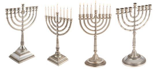 Set of menorah images on transparent background  