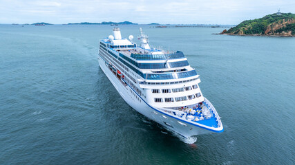 Aerial view cruise ship liner on ocean sea, Luxury cruise ship liner modern maritime travel...