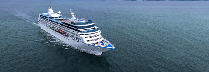 Aerial view cruise ship liner on ocean sea, Luxury cruise ship liner modern maritime travel...