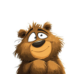 Fototapeta premium Cartoon brown bear, looking upward, happy expression
