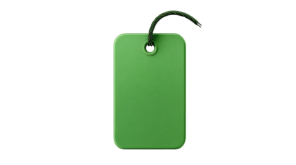 Green blank discount tag icon, 3D plastic style with flat body, isolated on transparent background
