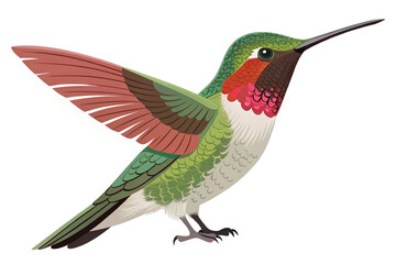 Fototapeta premium Ruby Throated Hummingbird Flat Style Illustration.