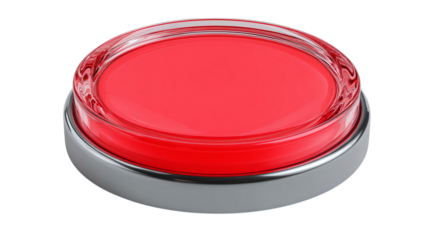 Glowing red empty UI button with raised plastic edge, stylized in 3D isolated on transparent background 
