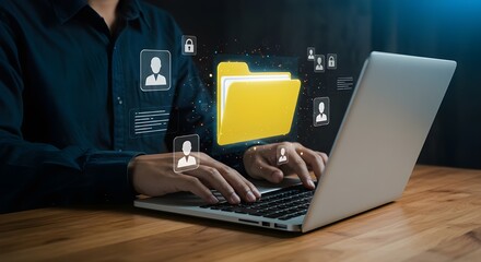 Professional Organizing Files on Laptop, Office Environment, Digital Workflow