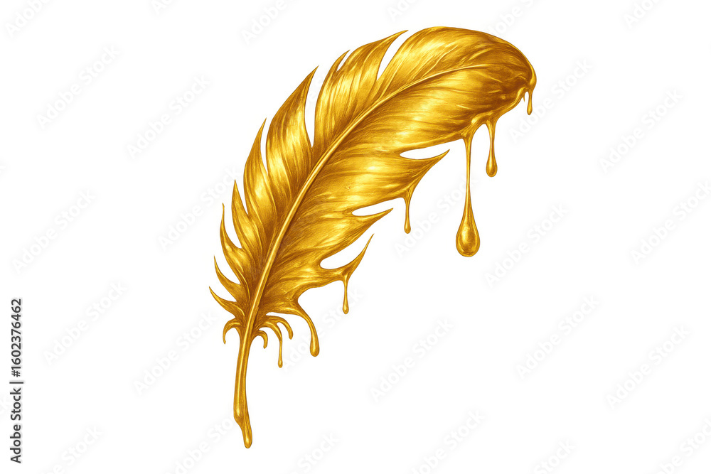 Aufkleber molten gold dripping from a feather creating a luxurious and elegant design element, ideal for vario