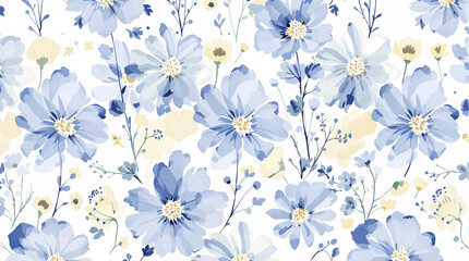 seamless floral pattern, blue watercolour wallpaper