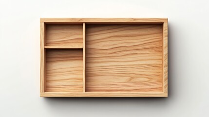 wooden desktop organizer, minimal top view, subtle gradient lighting, realistic texture, plain white scene