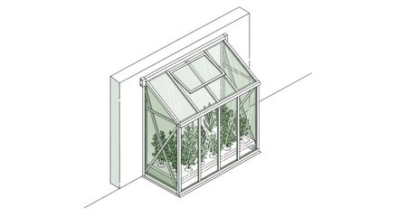 Obraz premium Lean-to greenhouse with plants against a wall