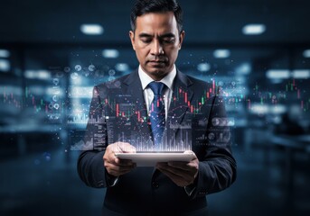 Investor Analyzing Stock Market Data on Tablet