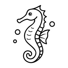 Fototapeta premium Cute seahorse swimming with bubbles in black and white outline 