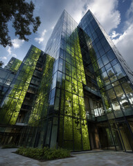 Fototapeta premium Futuristic buildings with photosynthetic membranes and adaptive solar leaf panels