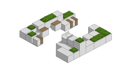 Fototapeta premium Modular seating area with planters isometric view