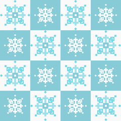 seamless pixel pattern with geometric shapes and snow.