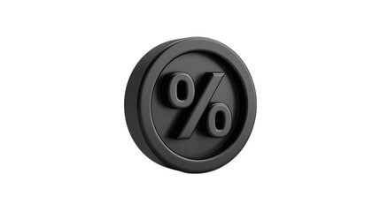 Black discount label icon with percentage symbol in stylized 3D. Isolated on transparent background 