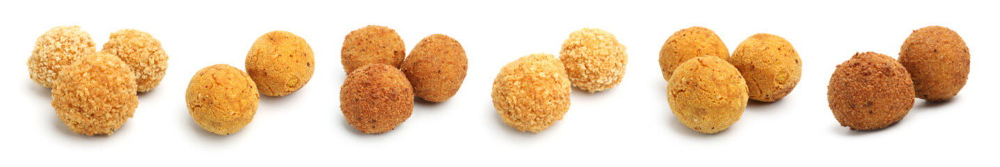 Different fried croquette balls isolated on white, set
