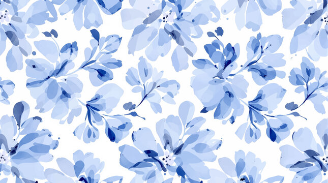 Blue flowers Watercolor background, Seamless pattern with blue watercolor flowers