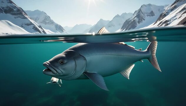 Halibut swimming close to baby halibut