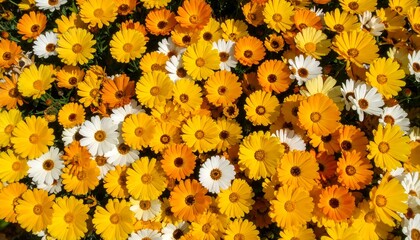 Radiant and diverse floral display of calendula flowers in vibrant hues and varied blooms
