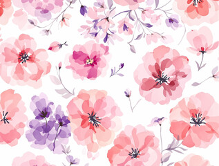 Seamless floral pattern, watercolor background pattern colorful flowers on white background	