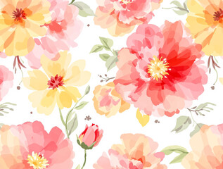 Obraz premium Seamless floral pattern, watercolor background pattern colorful flowers on white background 