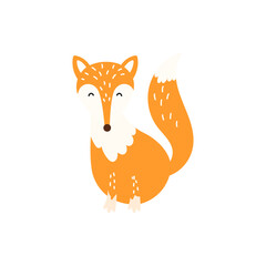 Obraz premium Cute vector illustration of a baby fox. Great for nursery designs, autumn themes, woodland animals collections, and kids products
