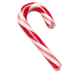 Traditional red and white Christmas candy cane isolated on transparent background
