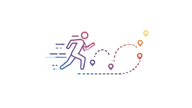 Abstract illustration of a runner in motion, with colorful markers indicating a path in a minimalistic style