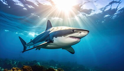 Naklejka premium Ocean's Predator Shark's Silent Grace A powerful yet elegant shot of a shark