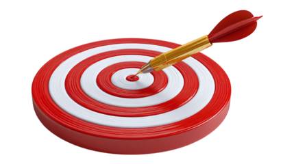 3D target with dart hitting the center, symbolizing success, cartoon plastic style, isolated on transparent background 