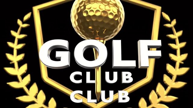 Golden Golf Club Emblem with Laurels Sport Competition Trophy Design On A Dark Background