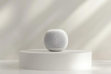 wireless speaker, floating perspective, simple composition, crisp details and clean setup, pure white backdrop