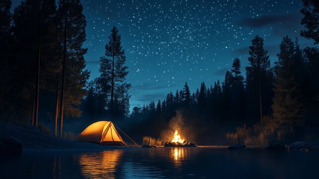 Camping mode in night sky background