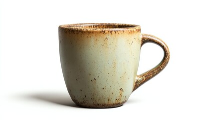 vintage ceramic mug, floating perspective, luxurious feel, soft natural shadow, plain white scene