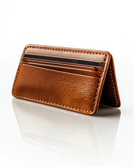 leather cardholder, elevated single object, studio lighting with reflection, soft natural shadow, plain white scene