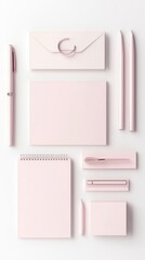 pastel stationery set, elevated single object, photorealistic mockup style, realistic texture, clean white setting