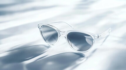 stylish sunglasses, neatly stacked layout, evening white tone, luxurious feel, clean white setting
