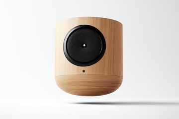 wireless speaker, floating perspective, simple composition, crisp details and clean setup, pure white backdrop
